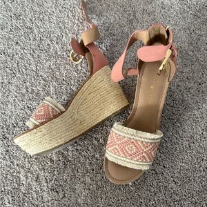 Pink and Tan Wedge Sandals